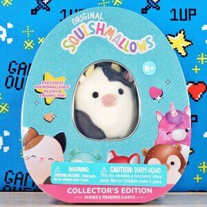 Squishmallow Collectors Tin Connor Micromallow + Enamel Pin + 24 Trading Cards